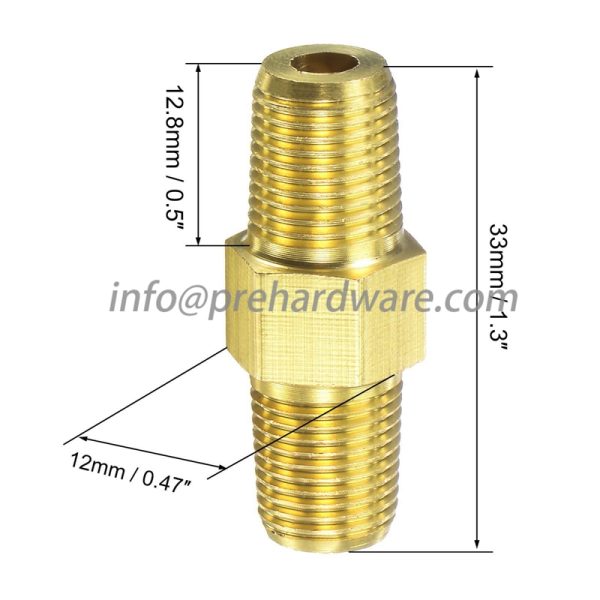 1/4" NPT Brass Hex Nipple 1/4" Male NPT X 1/4" Male NPT - Image 3