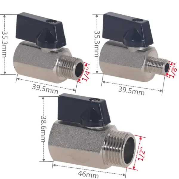 Mini Brass Ball Valve 1/2, 1/4", 1/8" BSP Male To Female Air Compressor Valves - Image 2